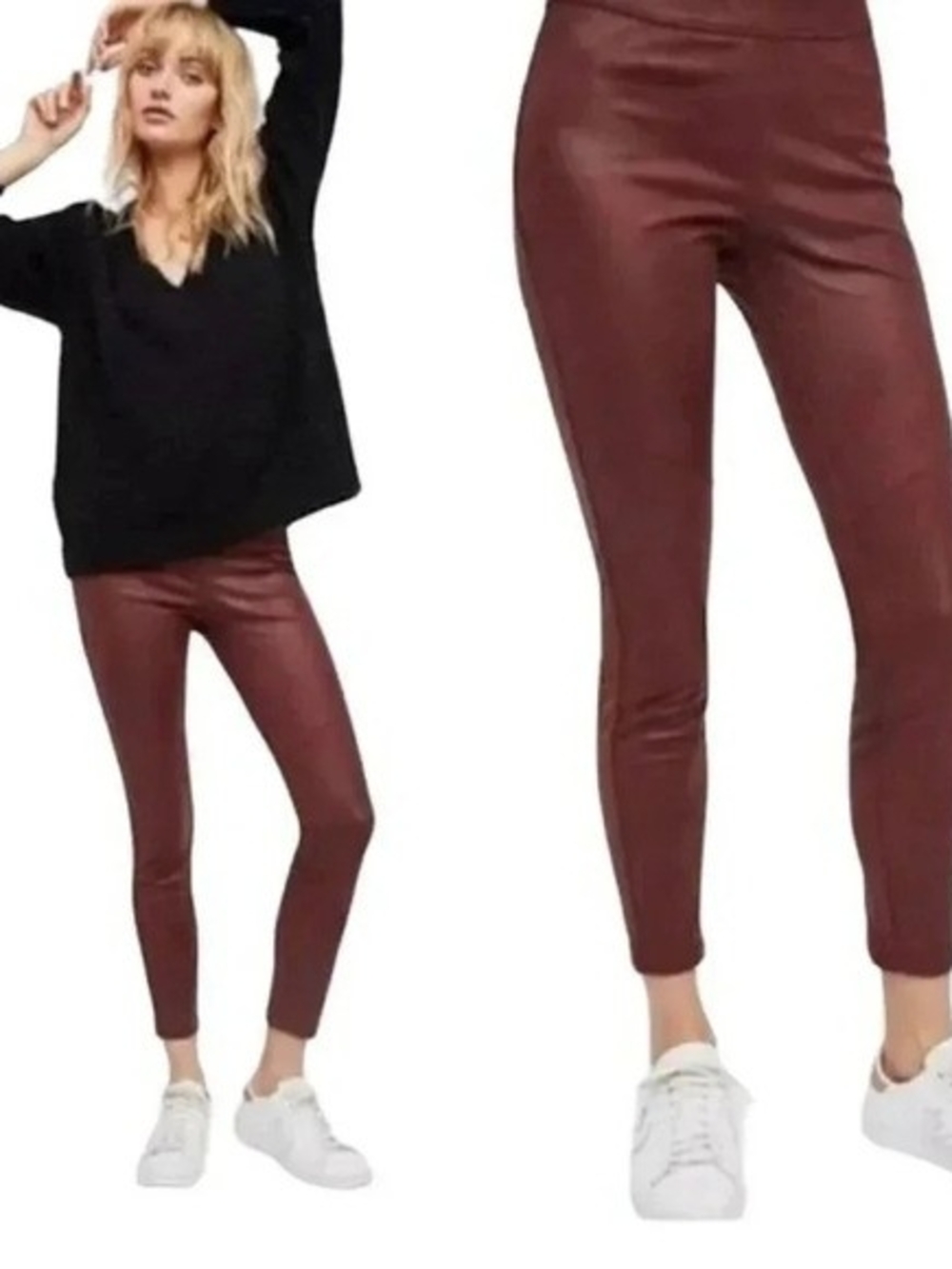 High-Rise Faux Suede Ankle Pants - Burgundy